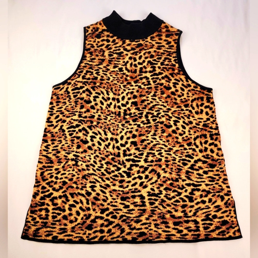 Chico 3 Sleeveless High Neck Pullover Animal Print Sweater Women Size XL